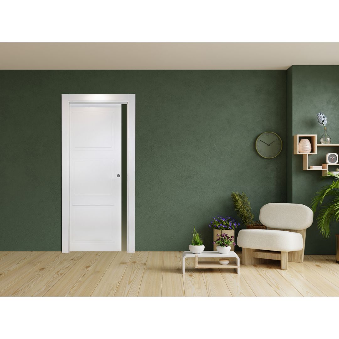 PORTA SCORREVOLE INT. MURO LACCATA BIANCA 3 RIQUADRI - REVERSIBILE DA 210 X 80