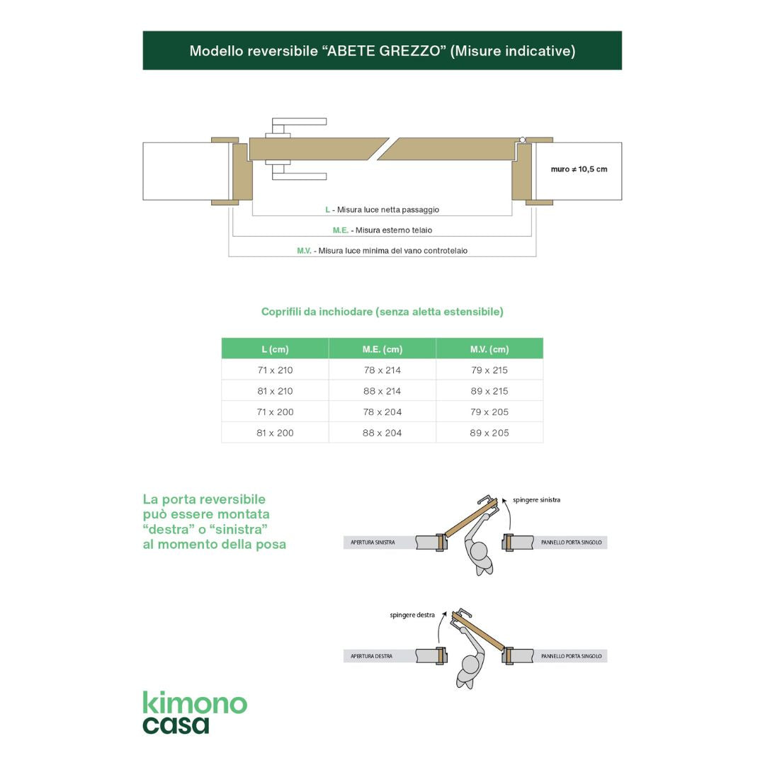 PORTA ABETE GREZZO BATTENTE - 200 x 70 - REVERSIBILE 