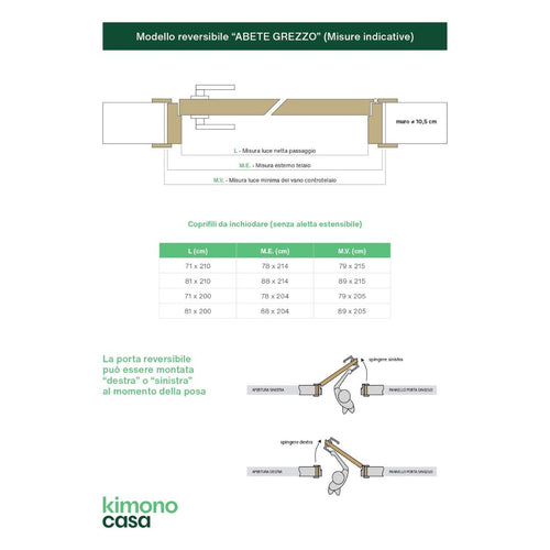 PORTA ABETE GREZZO BATTENTE - 200 x 70 - REVERSIBILE 