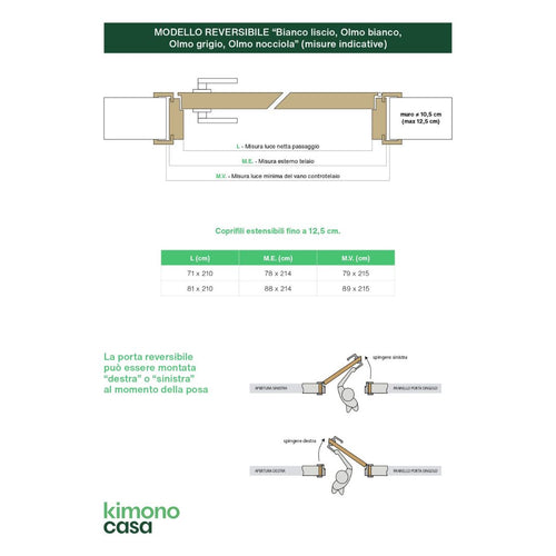 PORTA OLMO BIANCO REVERSIBILE - 210 x 70 - REVERSIBILE