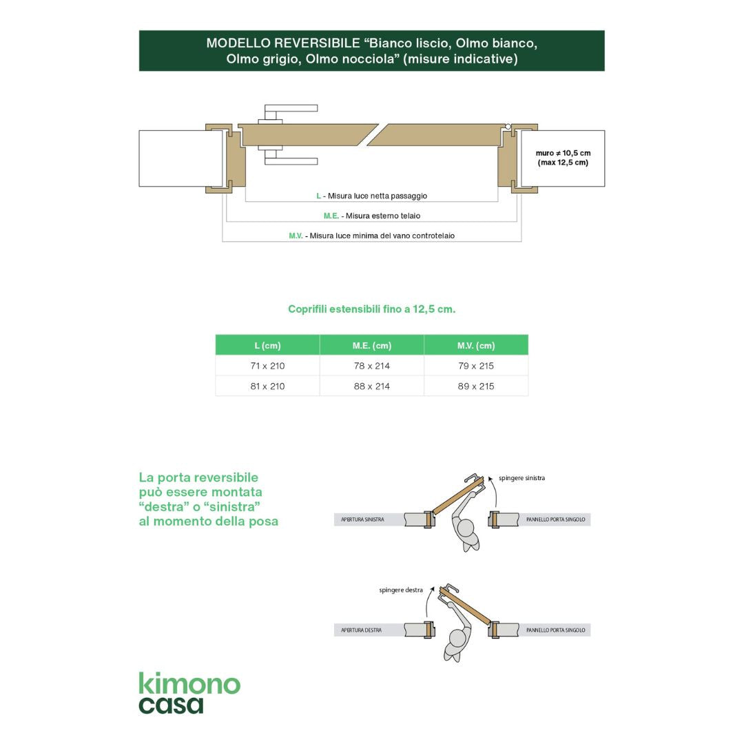 PORTA OLMO BIANCO REVERSIBILE - 210 x 70 - REVERSIBILE