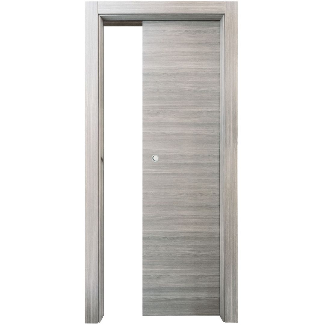 PORTA MATRIX ROVERE GRIGIO SCORREVOLE INTERNO MURO - 210 x 90 - REVERSIBILE